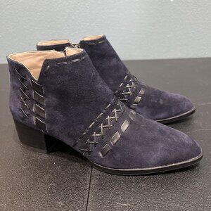 Donald Pliner Boots Womens Sz 5 Navy Suede Bowery Cross Whip Stitch Boho Western